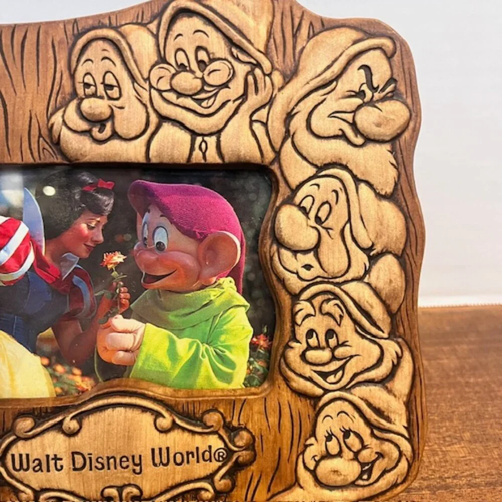 1970s Walt Disney World Snow White & the Seven Dwarfs Wood Look Picture Frame